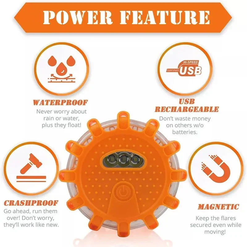 USB Rechargeable Warning Light LED Road Flares Emergency Lights Roadside Safety Beacon Disc Flashing Magnetic Beacon