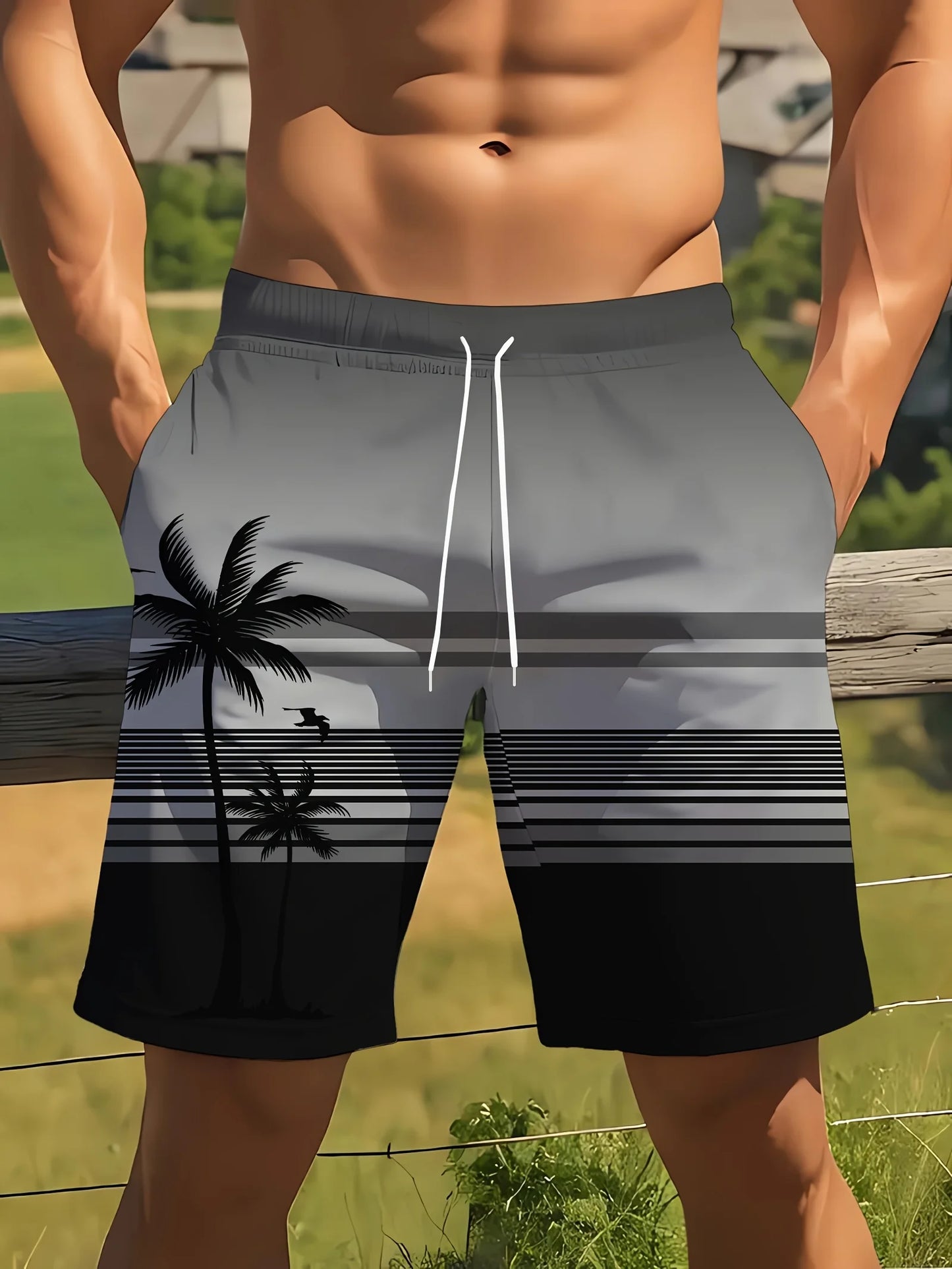 Men's Ocean Coconut Tree Print Beach Shorts Summer New Vacation Surfboard Shorts Casual Classic Men's Quick-Dry Shorts