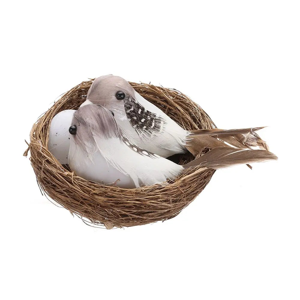 Decor Garden Vine Home House Decoration Craft Nature Realistic Feathered Bird Nest Artificial Craft Birds Birds Egg