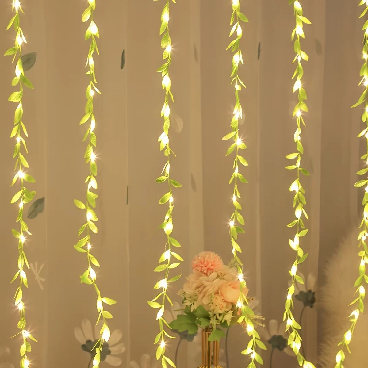 2 M 20 Light Always on Battery Box Willow Curtain Lamp Decorative Light String Imitation Leaf Wrought Iron Basket Copper Wire