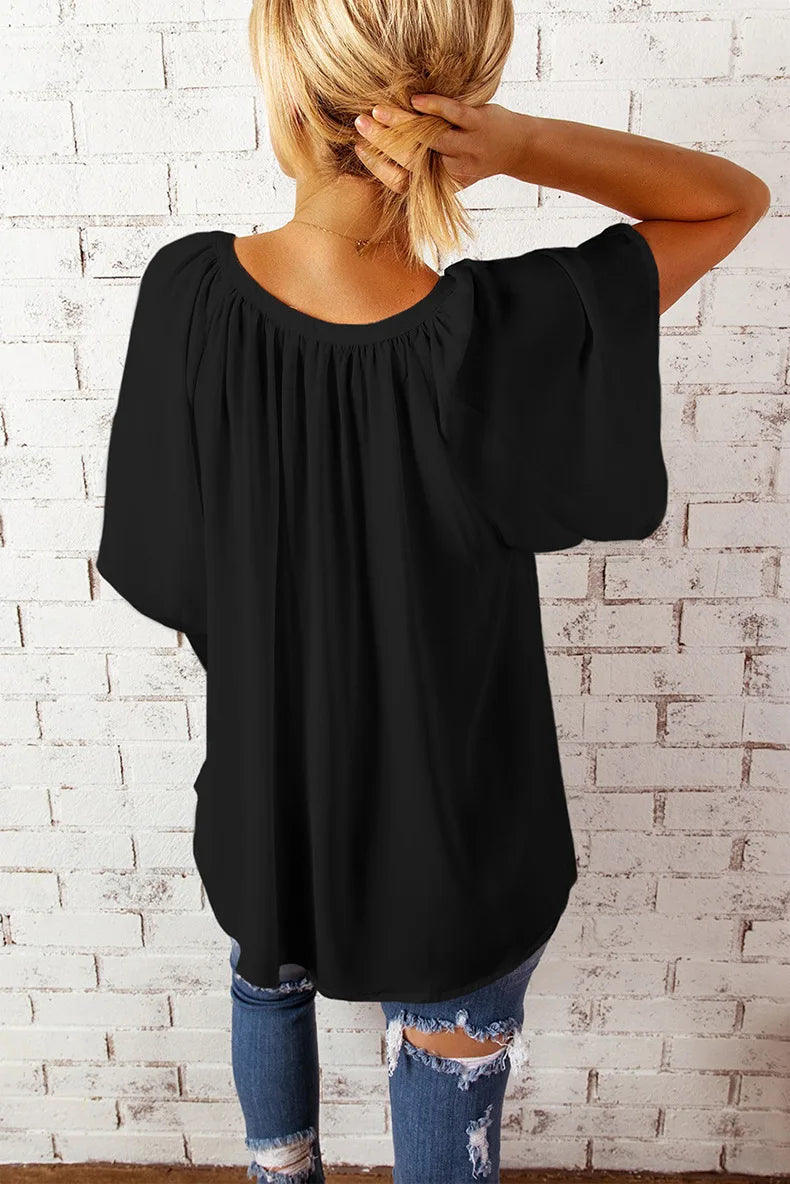 Summer New Loose V-neck Top Casual Women's T-shirt Chiffon Shirt
