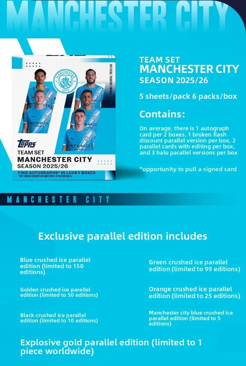 2025/26 Topps Genuine Soccer Trading Cards Man Utd PSG Juventus Chelsea Bayern Man City Barca Rare Auto Parallel Collectibles