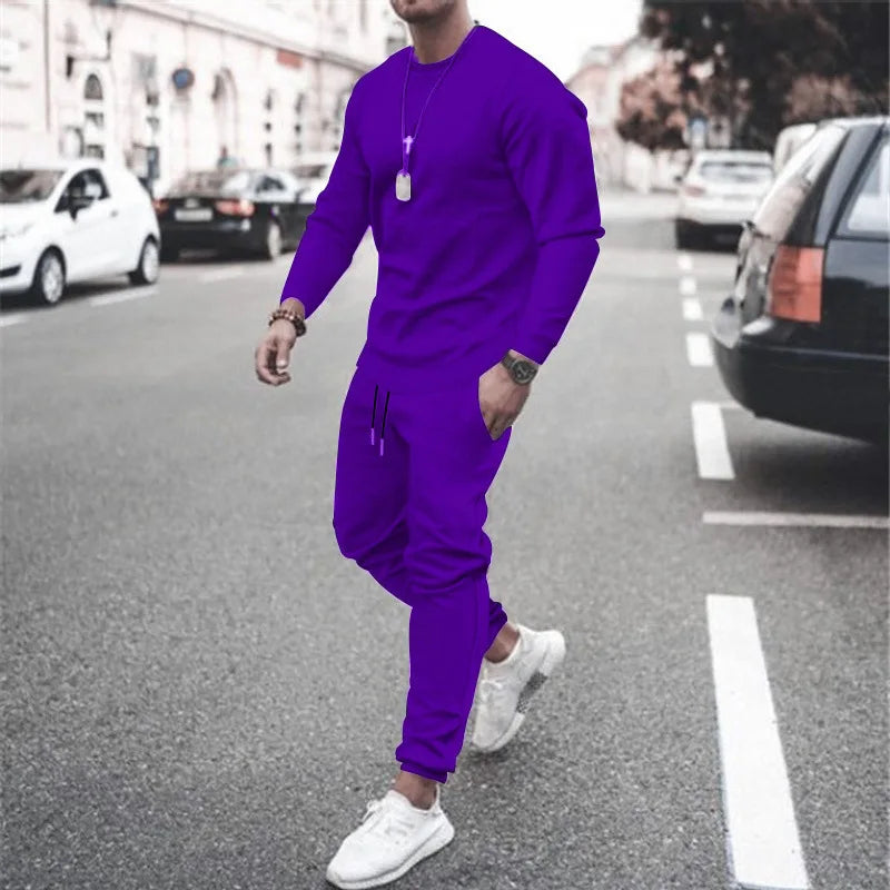 Men's Two-Piece Set O-Neck 2 Pieces Sets Tracksuit Hooded Sweatshirt +Drawstring Pants Male Sport Hoodies Running Sportswear