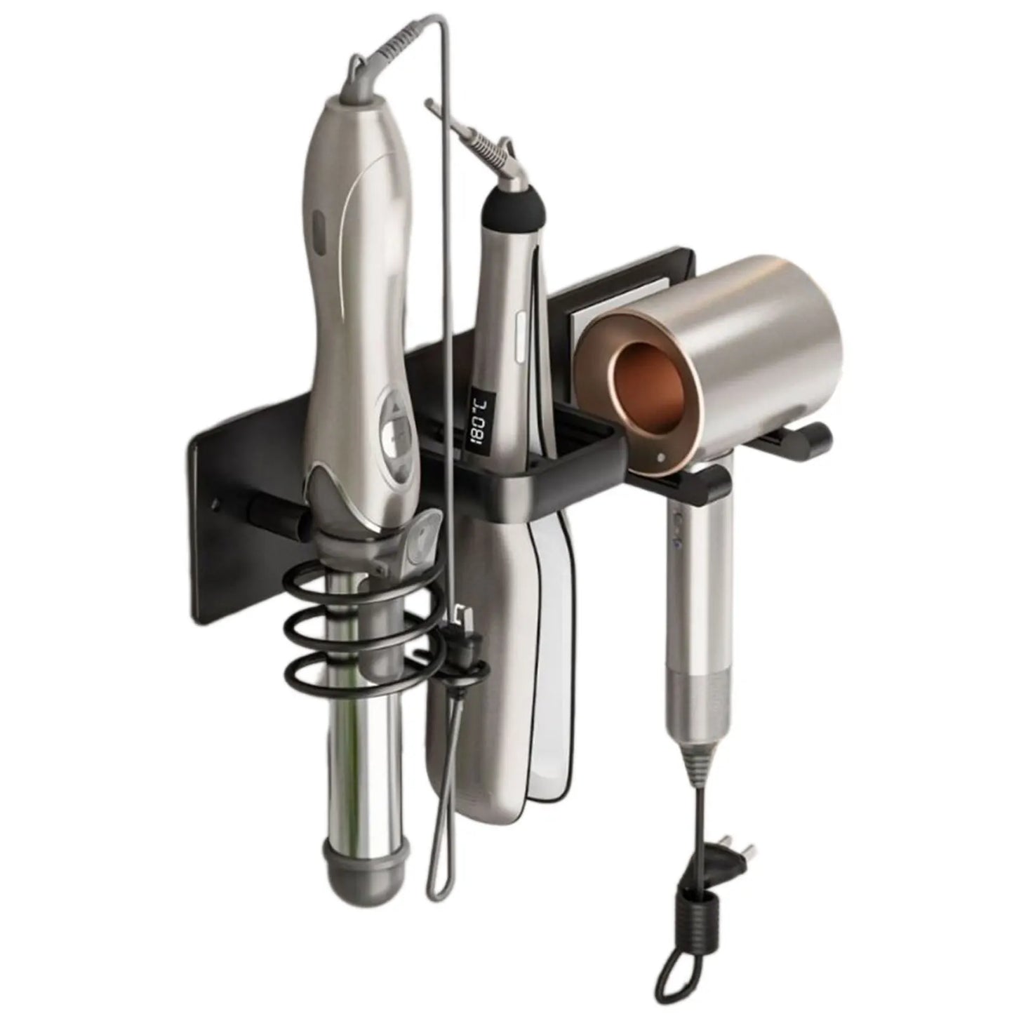 Hair Dryer Stand Electric Hair Dryer Wall Shelf With Cable Organiser Multifunctional Stable Punch-Free Hair Dryer Storage Shelf
