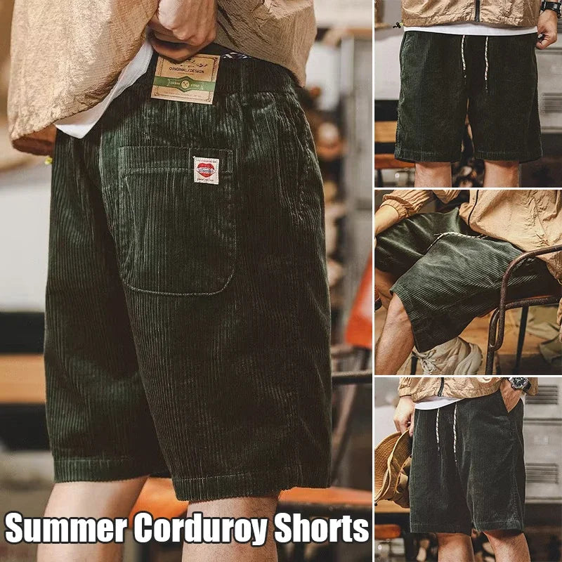 American Outdoor Beach Running Cargo Shorts Mens Summer Loose Casual Corduroy Waist Drawstring Shorts Basketball Sports Shorts