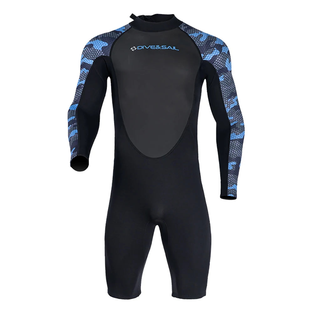 Wetsuit Men 2MM Neoprene Black Zip Shorty Long Sleeves Swimsuit Mens Short One-piece Bathing Swimming Suit For Water Sports