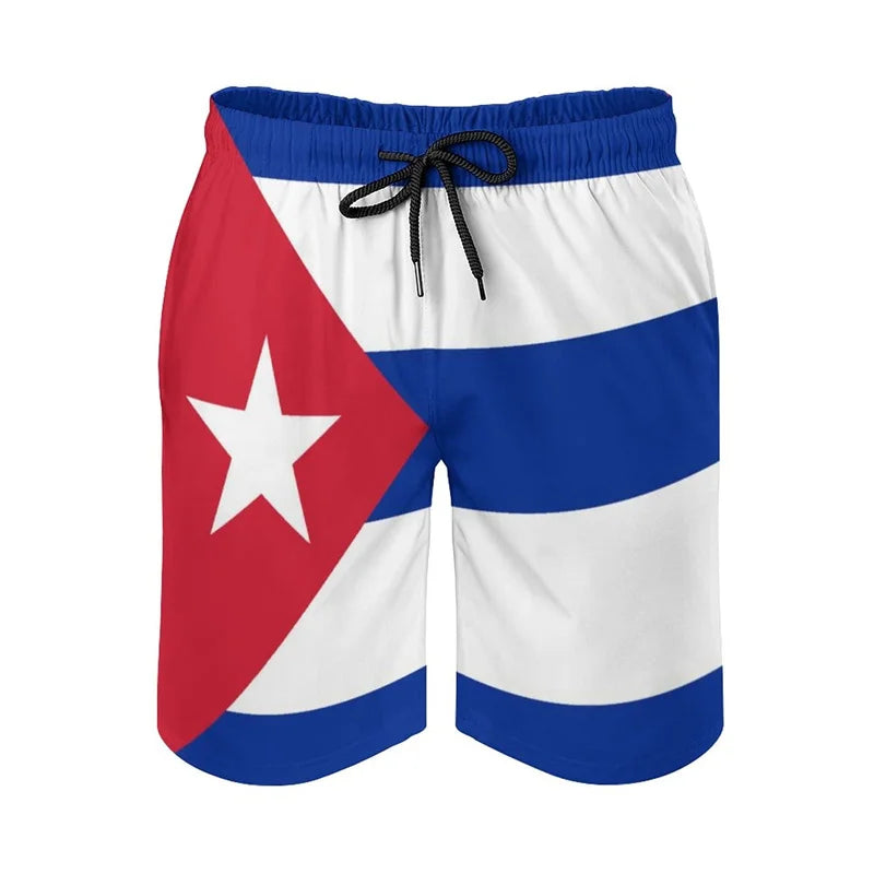 Cuban Flag 3d Print Cuba Swim Trunks Men Drawstring Quick Dry Street Beach Shorts Swimwear Bathing Suits Surf Board Shorts