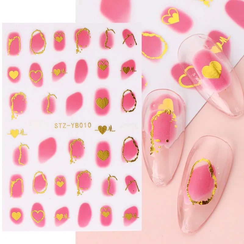 1PCS Black White Butterfly Laser Nail Stickers Y2K Nail Art Decoration Abstract Lines Bronzing Flowers Stickers For Nails