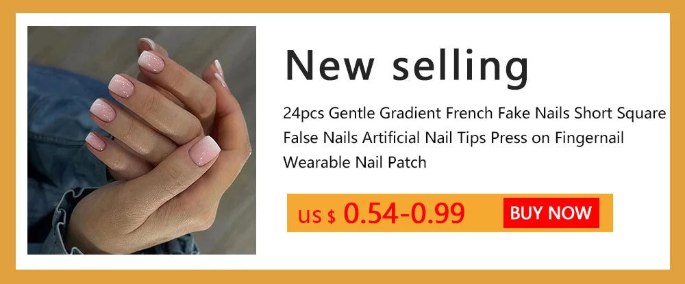 24pcs French White Side False Nails Wearable Rhinestone Desgin Fake Nails Short Simple Nail Full Cover Nail Tips Press On Nails