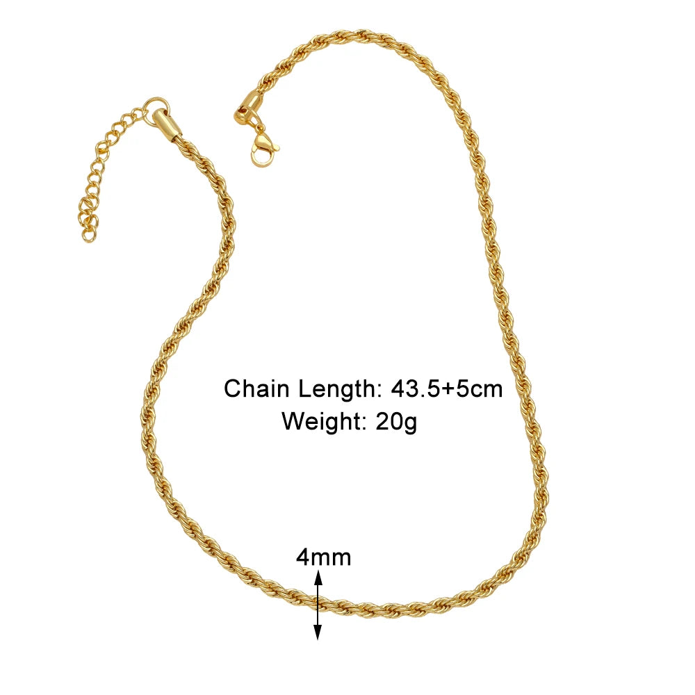 OCESRIO Trendy Gold Color 3/4/5/6mm Twisted Rope Chain Copper Gold Plated Handmade Necklace Chain Jewelry Making Supplies nker31
