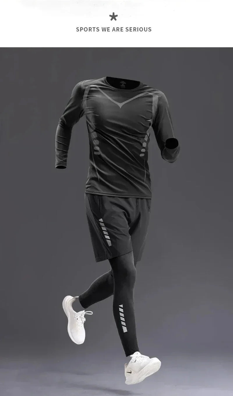 New Men's Sportswear 1-5Pcs Suit  All-Season Running Cycling Fitness Quick Drying Clothing Jogging Training Men's Track Suit Set