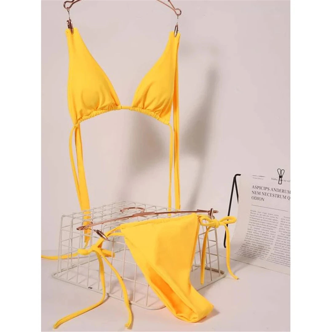 Sexy 11 Color Halter Mini Micro Thong Bikini Female Swimsuit Women Swimwear Two-pieces Bikini set Bather Bathing Suit Swim V4064
