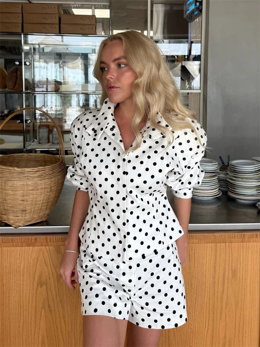 Tossy Fashion Commute 2 Piece-Set Shorts For Women Long Sleeve Patchwork Contrast Shirts Coat And Female Shorts Outfits Summer
