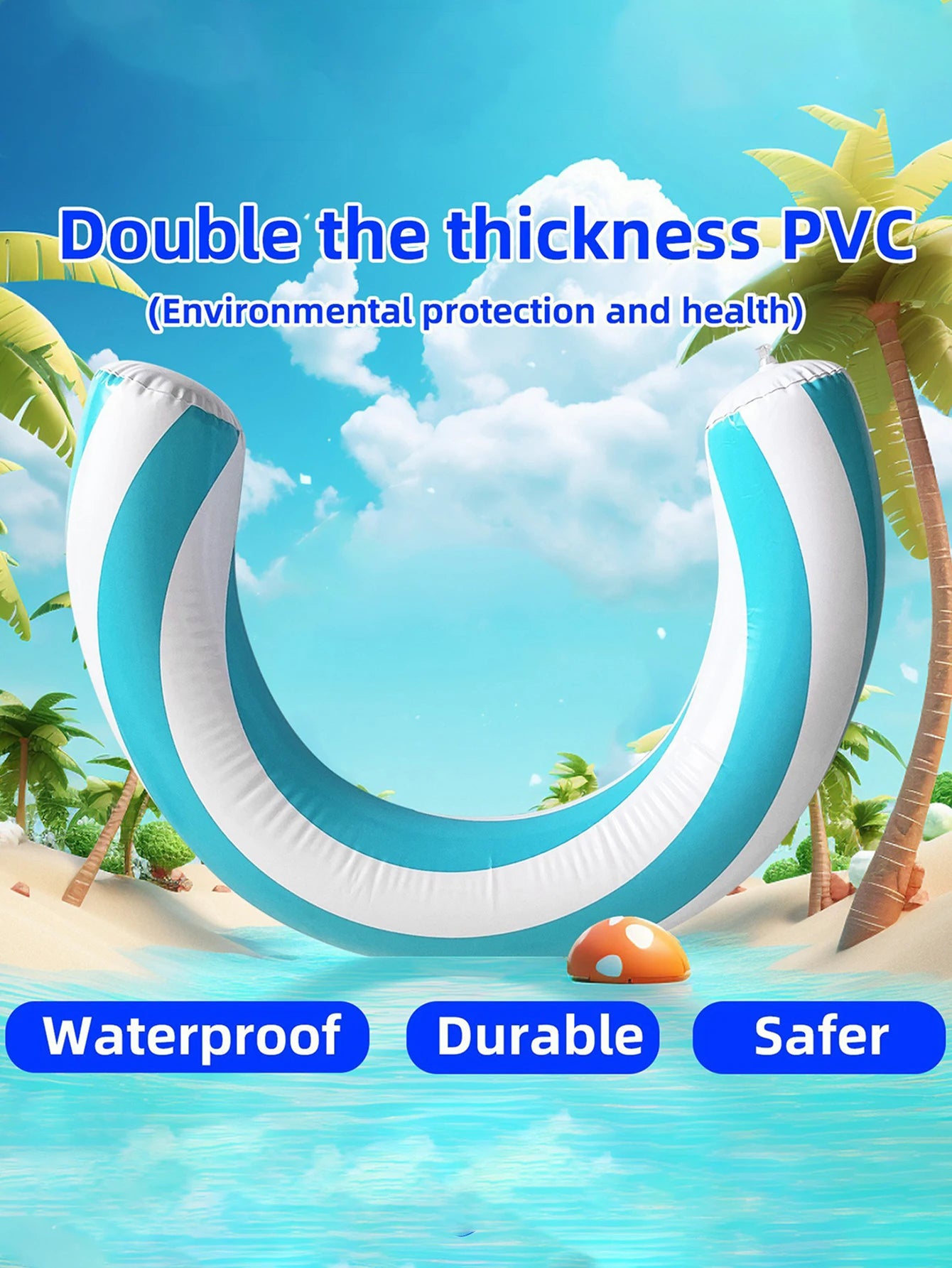 1pc New Striped U-Shaped Inflatable Swimming Ring，Arch Shape Design Swimming Pool Float，Thickened PVC Floating Device,For Summer