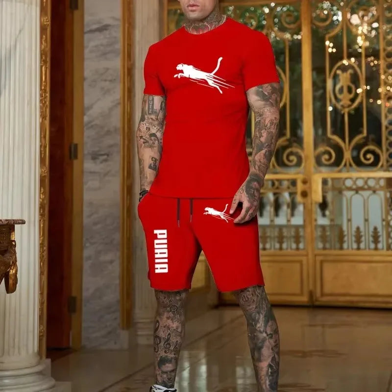 2025 Fashion and Casual Summer Outdoor Sports Set Men's Breathable T-shirt and Shorts Casual Fashion Two-piece Set
