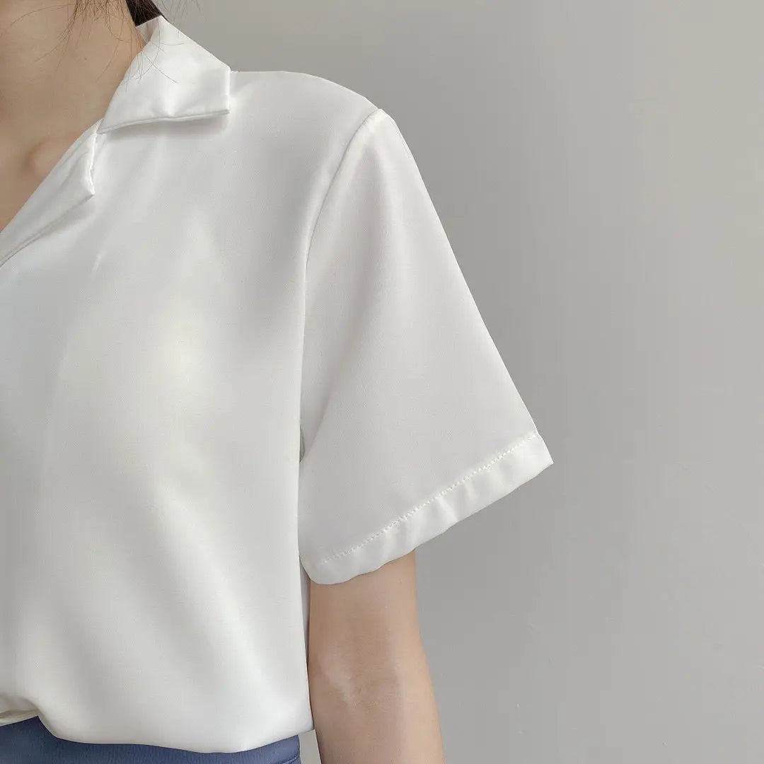 Women Summer Elegant Solid Chiffon Blouses Casual Turn Down Collar Short Sleeve Loose Shirts Korean Chic Top Female Tunic
