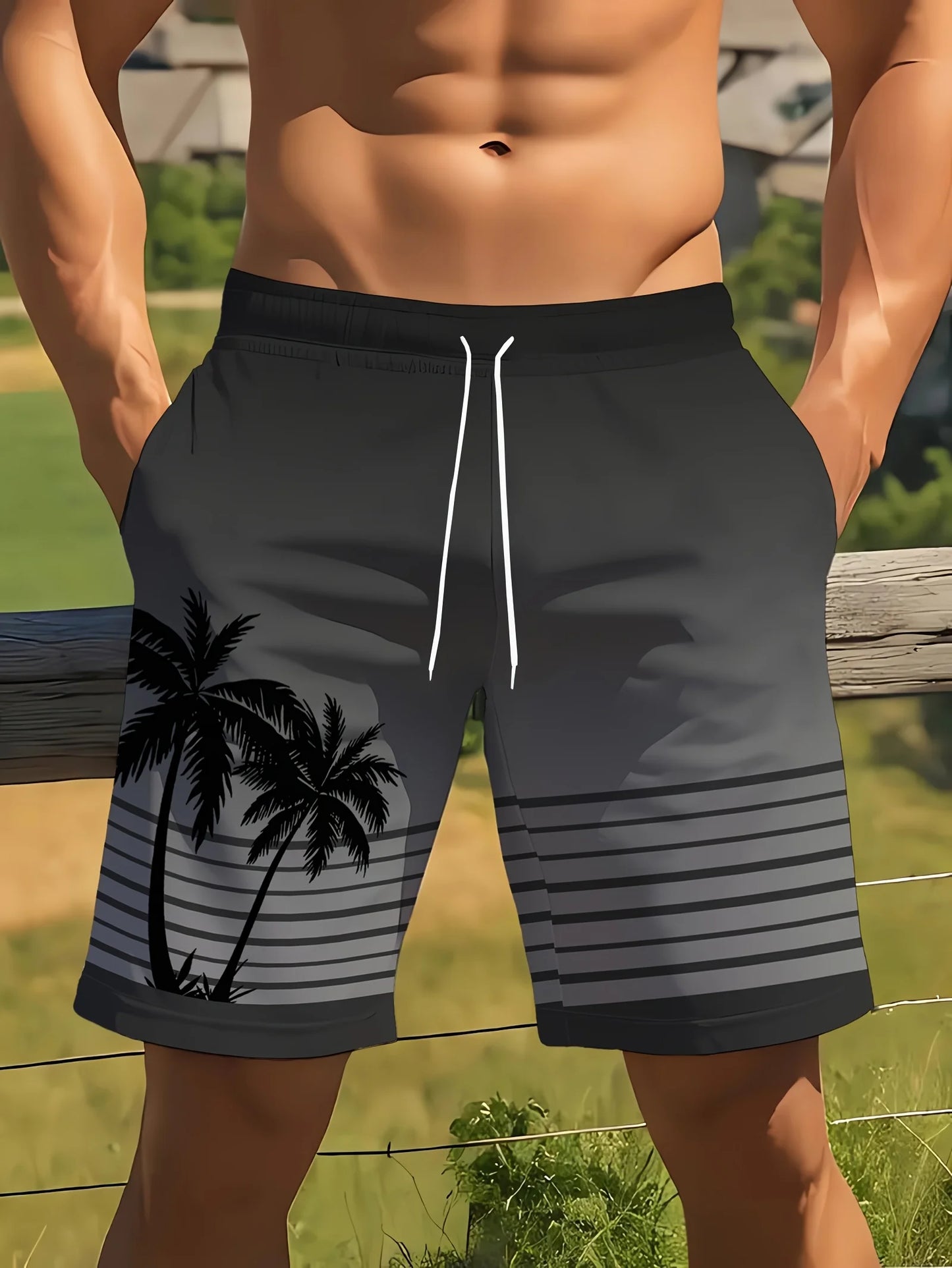 Men's Ocean Coconut Tree Print Beach Shorts Summer New Vacation Surfboard Shorts Casual Classic Men's Quick-Dry Shorts