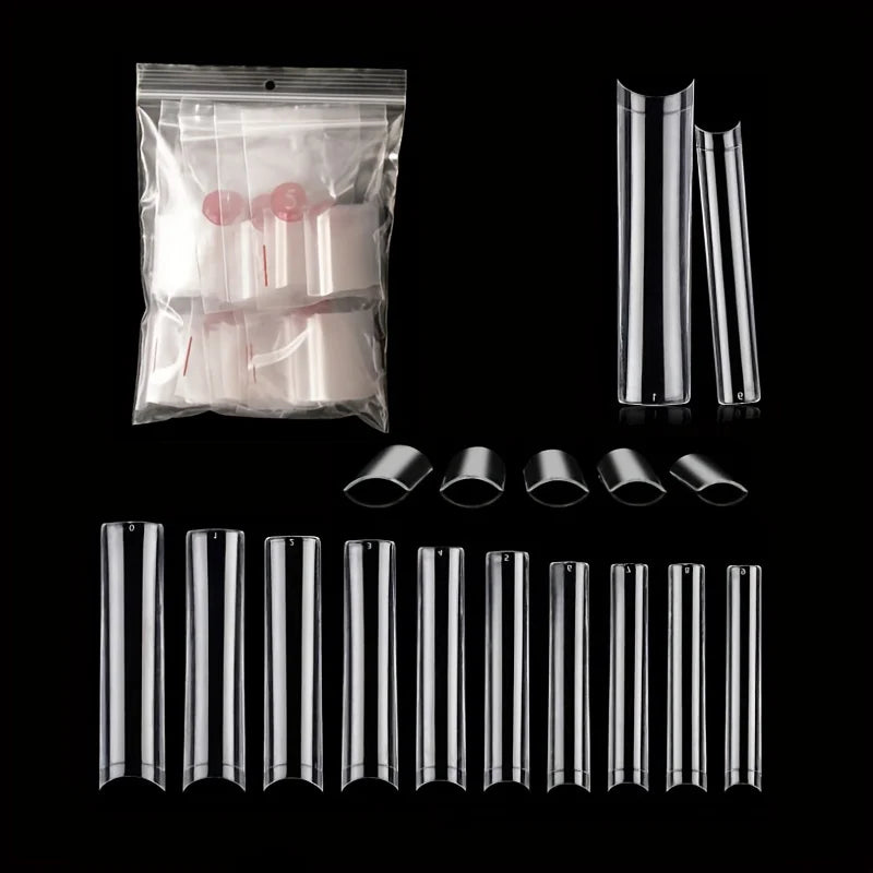 500Pcs XXL No C Curve Nail Tips for Acrylic Nails, Professional Set, Straight Tapered Square Clear Nail Tips Half Cover Long Fak