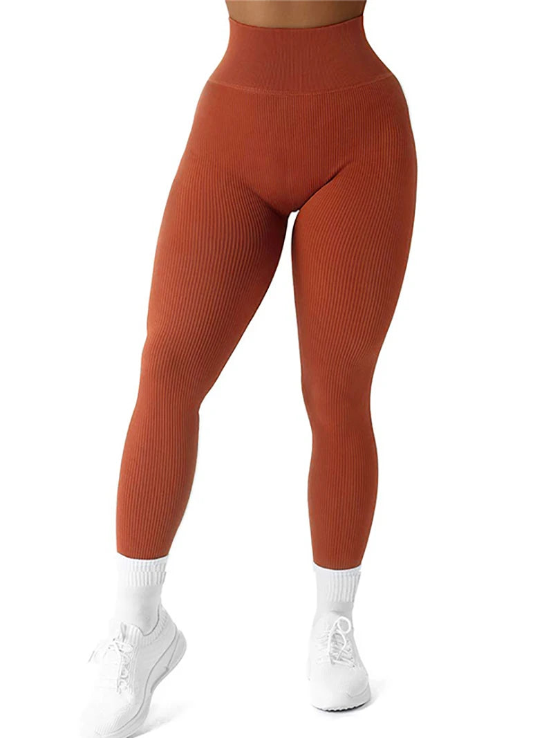 Women Ribbed Seamless Leggings High Waisted Gym Yoga Pants Push Up Leggings Athletic Fitness Workout Leggins Booty Sport Tights