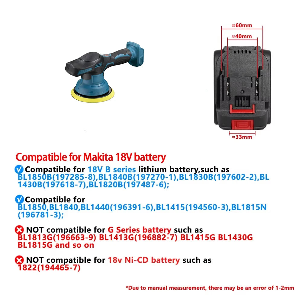 Cordless Car Polisher 8 Gears Adjustable Auto Electric Waxing Sanding Sealing Glaze Tool Fit Dewalt/Milwaukee/makita 20V Battery