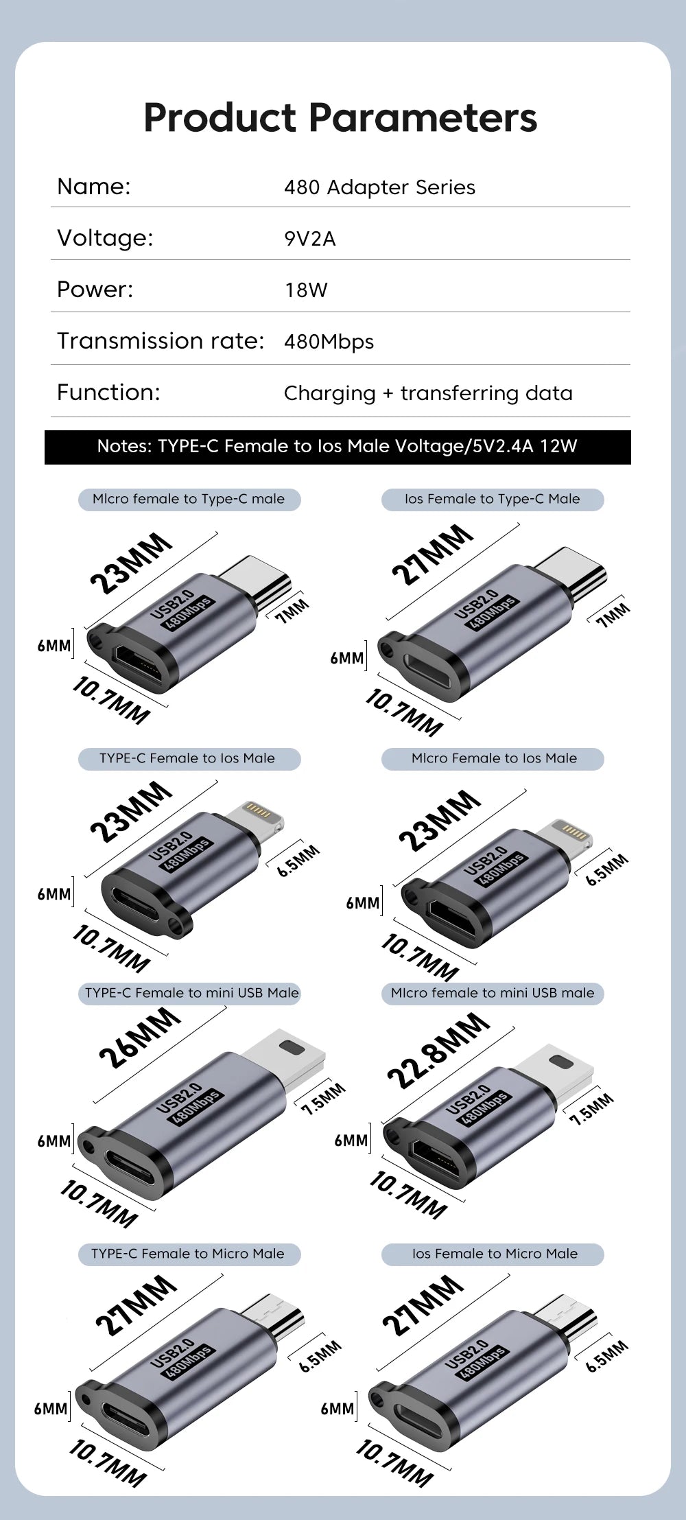 Micro USB To Type C Adapter Mini USB To USB C 480Mbps Fast Data Charging Connector USBC To Lightning Adapter For iphone Android