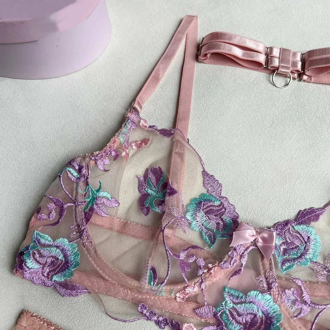 Lenceria Sexi Porno Mujer Sutiã Bordado De Renda Sutiã Tra Lenceria Set Yimunancy-Conjunto De Lingerie Bordado Floral Feminino