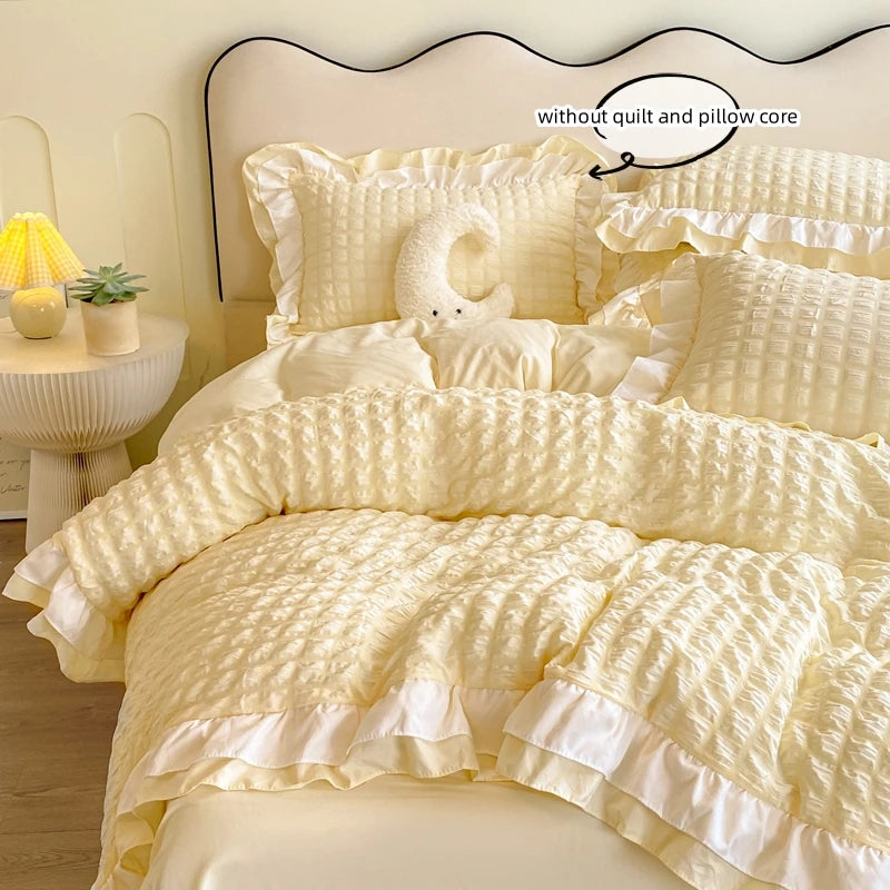 3pcs Korean lace Bedding set seersucker Duvet Cover Set (1*Duvet Cover + 2*Pillowcase, Without Core)for bedroom guest room