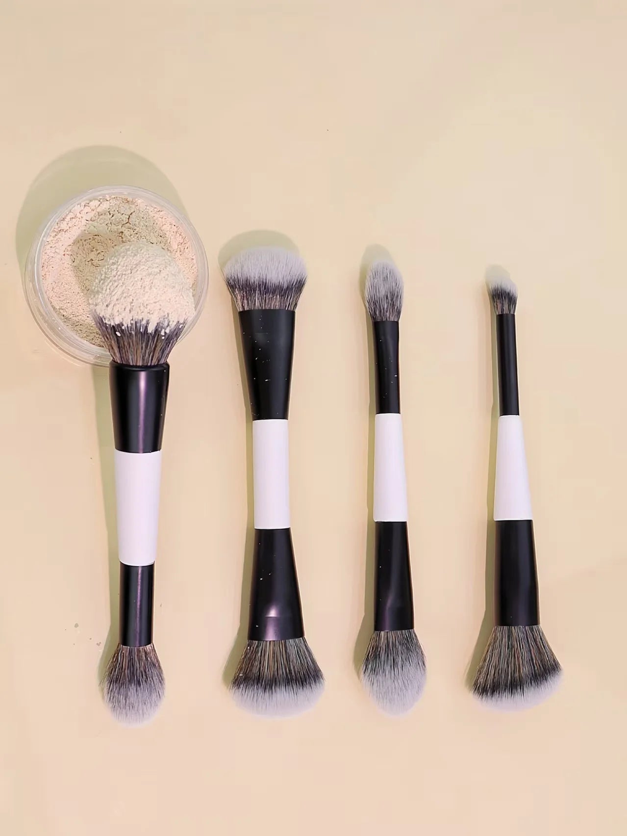 4 Double-Ended Makeup Brushes, Multi-Functional Makeup Brushes, Blush Brush, Foundation Brush, Loose Powder Brush, Highlight Brush, Nose Shadow Brush, Concealer Brush, Blush Brush, Gift for Women and Girls