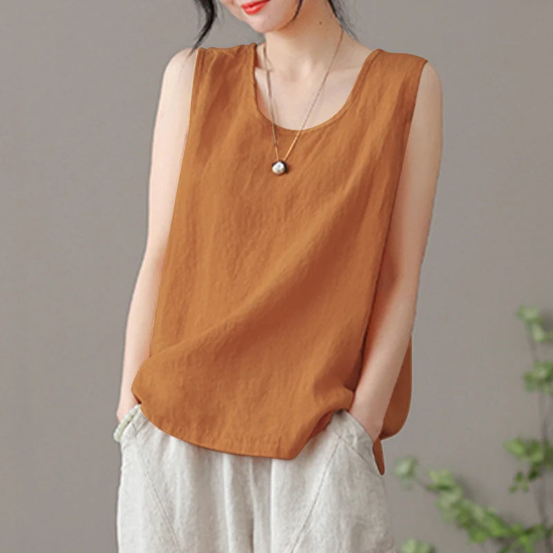 2024 ZANZEA Fashion Summer Beach Shirt Women O Neck Sleeveless Tanks Tops Female Party Solid Loose Blouse Elegant OL Work Blusas