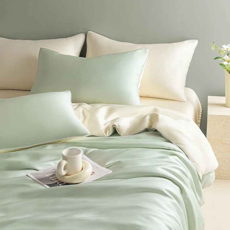 New Washed Ice Silk Bedding Set 4PCS Summer Cool Touch Rope Design Sheet Set Soft Breathable Hotel Luxury Twin/Full/Queen Size