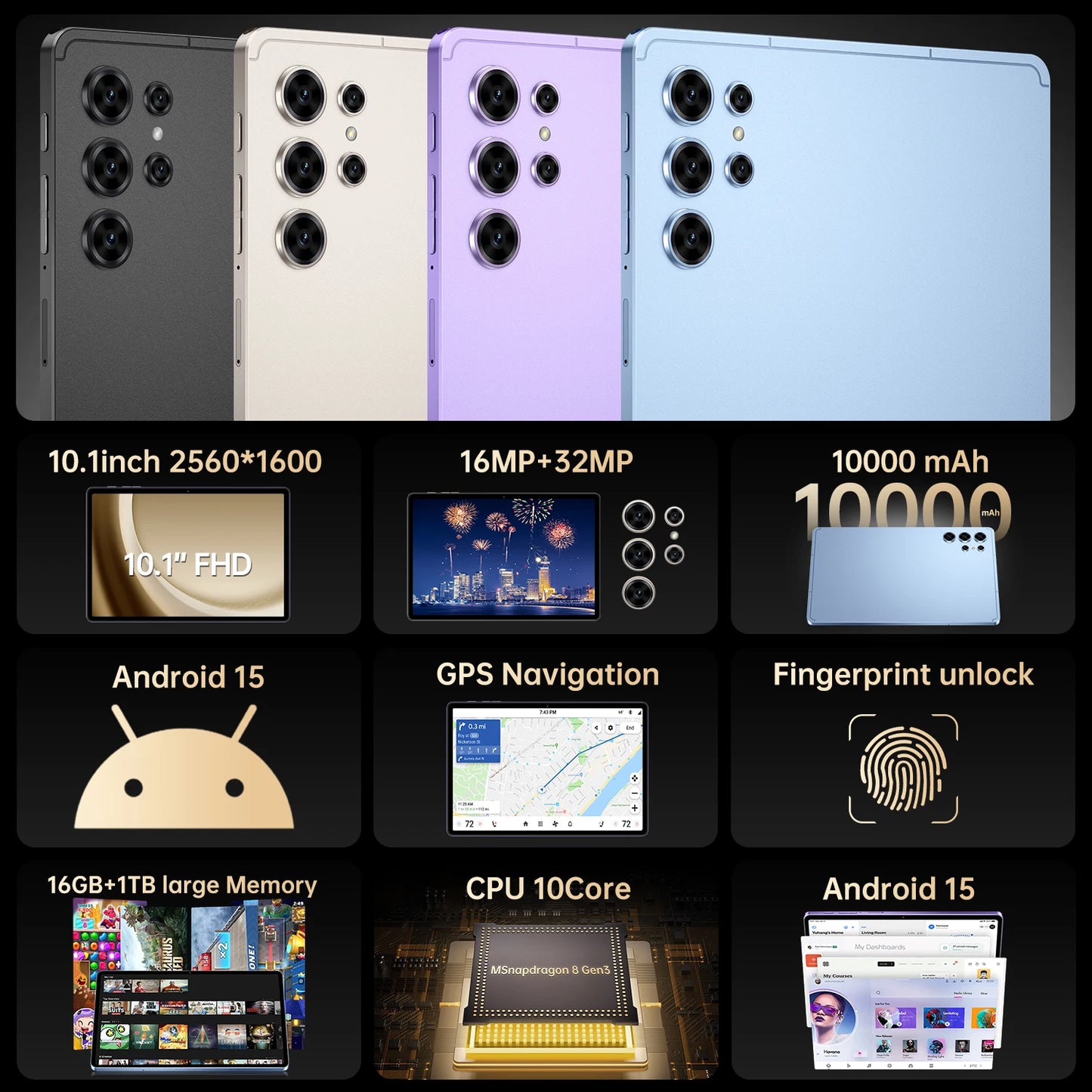 2026 Original Pad 25 Ultra New Tablet Snapdragon 8 Gen3 10.1inch Android 15 16GB+1TB 10000mAh 5G Dual Card WiFi GPS Tab