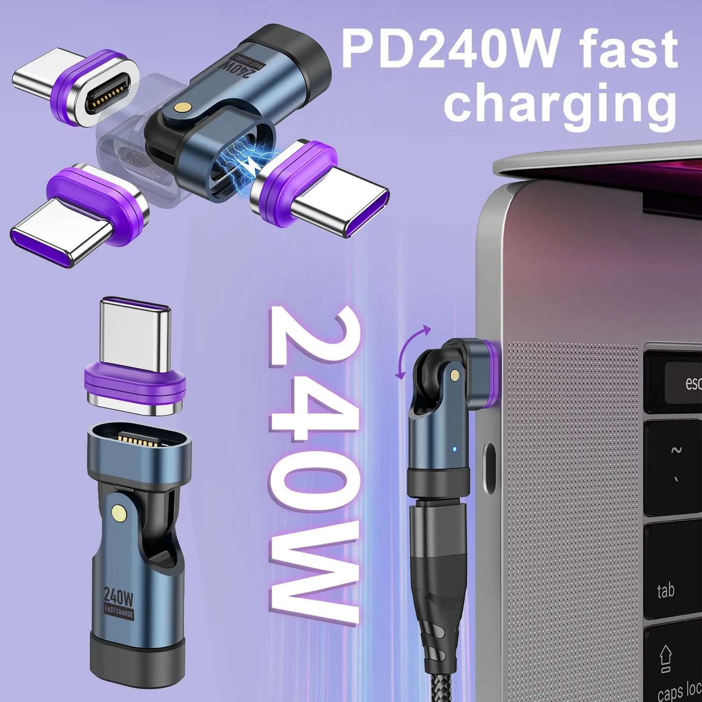 USLION 240W Type C Adapter USB-C to Type-C Fast Charging Cable Magnetic USB C Female Converter for Macbook iPhone 16 15 Xiaomi