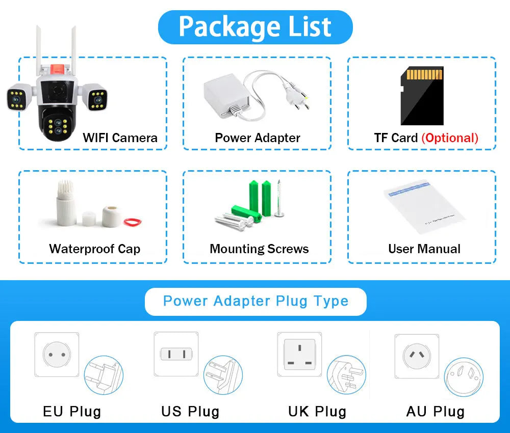 Smart Home WiFi Security Camera 16MP 8K HD Video CCTV Surveillance IP Cameras Outdoor 360° Wireless 4-Lens 3-Screen Camera
