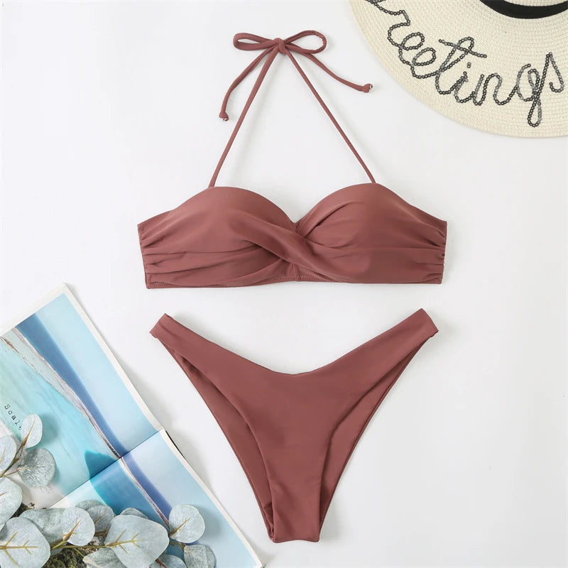 Bikini Swimsuit Women Swimwear 2026 New Solid Push Up Bikinis Set High Waist Thong Bathing Suit Two Pieces Swimming Suits Female