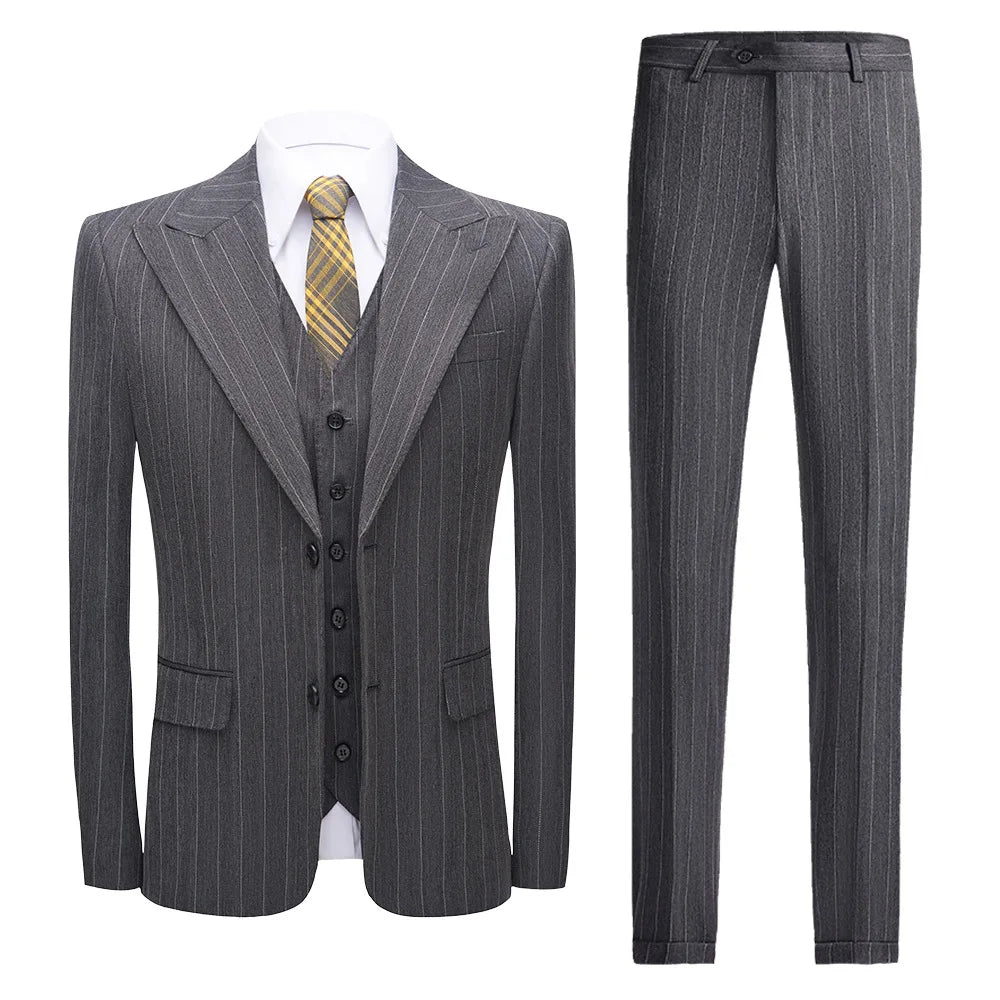 Men's 3-Piece Slim Fit Stripe Suit Blazer Jacket Vest Pants Set | Wedding Tuxedo Formal Business Prom Party US Size XXS-3XL