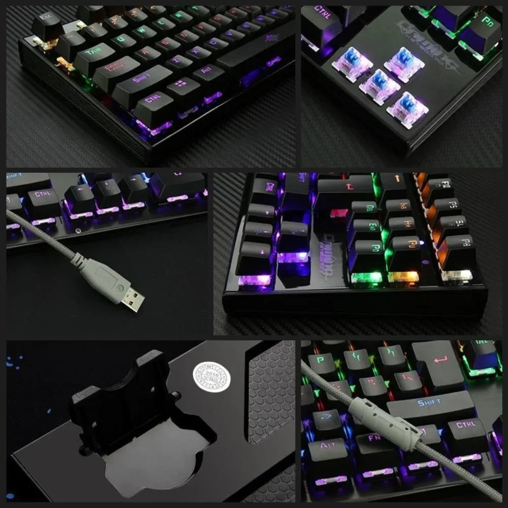 Gaming Keyboard Mechanical 26 Keys USB Wired Anti Ghosting RGB LED Backlit Ergonomic Programmable Durable Responsive Gamer