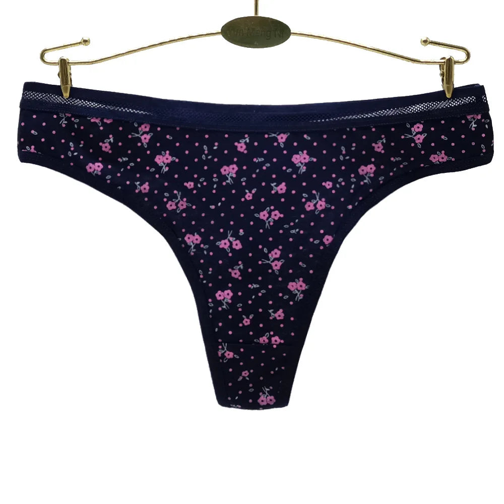 Sexy Women's Thong Cotton G Strings Panties for Ladies Dot Star Printed Tanga Girls Underwear Intimate Underpants 5 pcs/lot