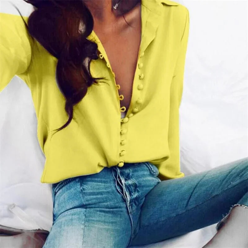 Vintage Single Breasted Long Sleeve Blouse Women Autumn Spring Casual Fashion Solid Base Top Office Ladies Elegant White Shirts