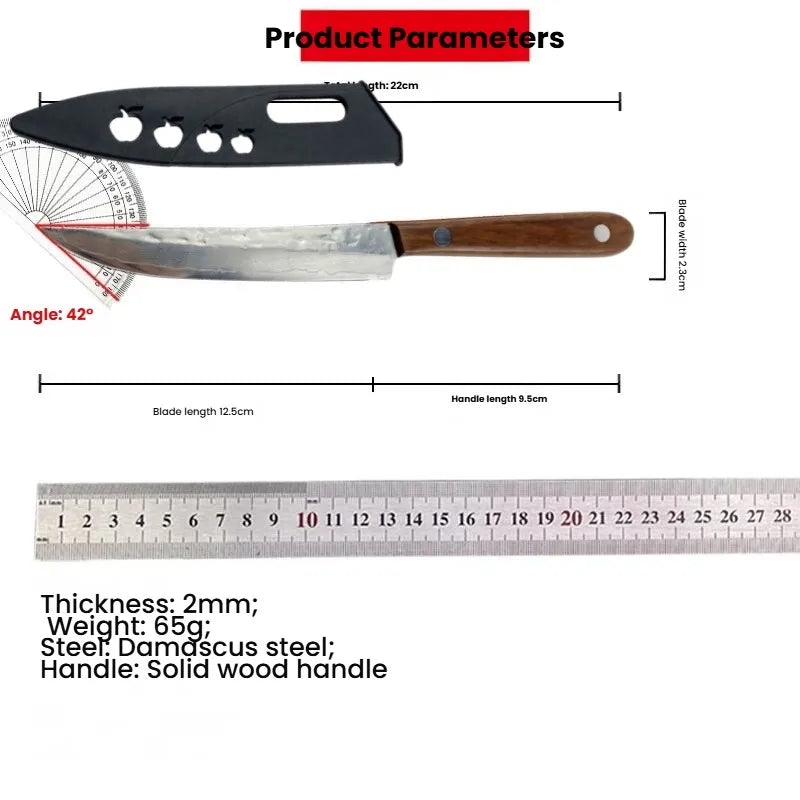 Premium 67-Layer Forged Damascus Steel Fruit Knife With Wooden Handle And Protective Sheath Meat Cutter Vegetable Slicer Knife