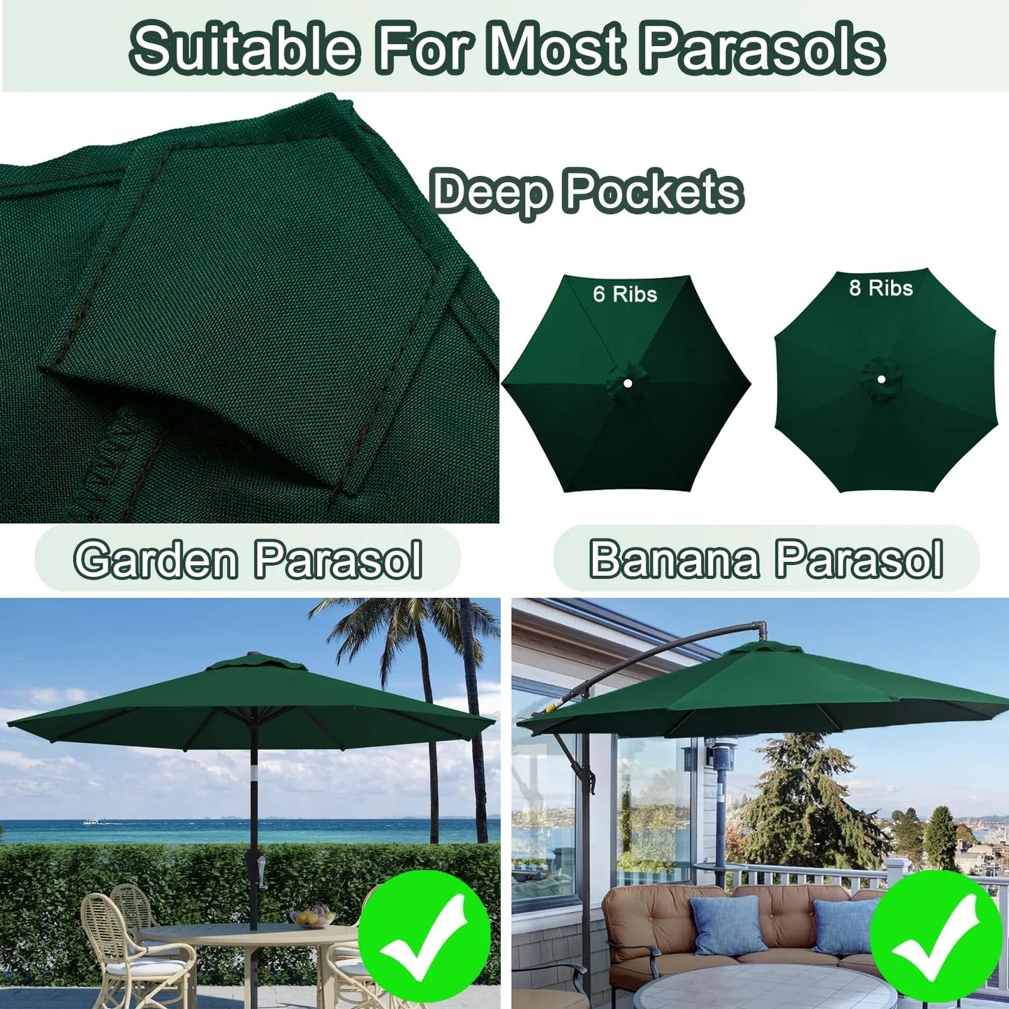 Uv Protection Parasol Sunshade Umbrella Cover Garden Umbrella Cover Waterproof Beach Canopy Replacement Cover 6ribs