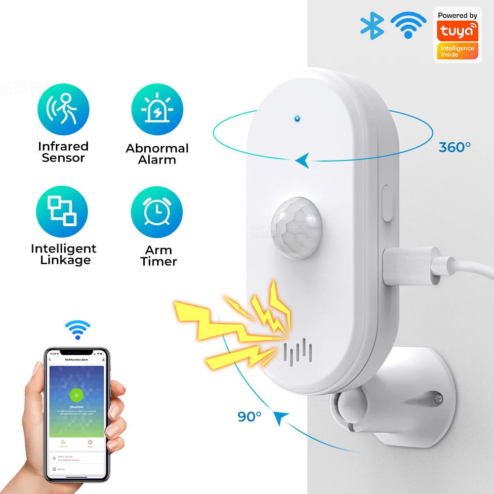SMATRUL Tuya Smart Wifi Pir Motion Sensor Usb Home Security System Detector Alarm App Remote Control Timing Arming