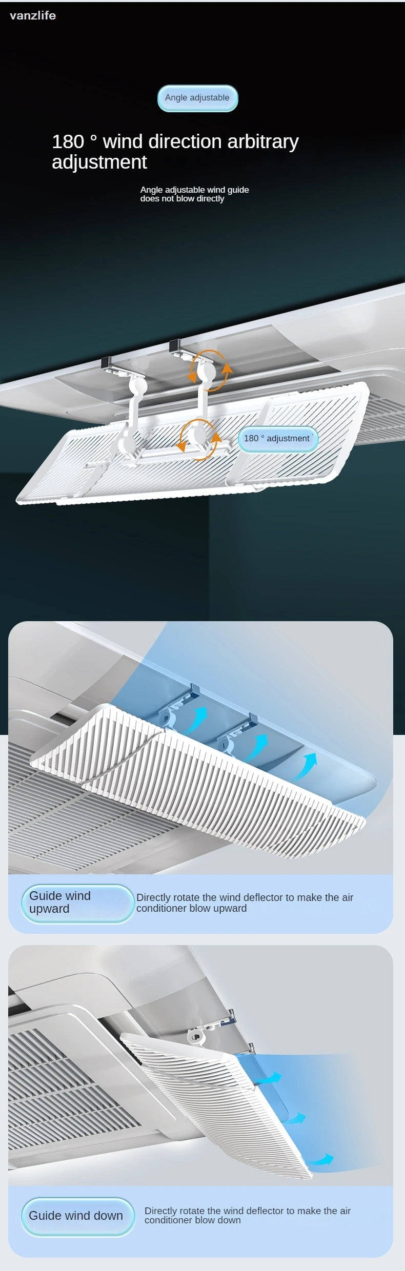 Central Air Conditioner Windshield Air Guider Ceiling Suspended AC Outlet Baffle Deflector Anti-Direct Blow Cassette Universal