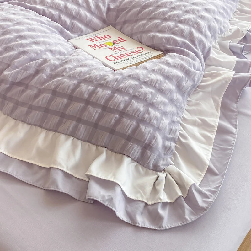 3pcs Korean lace Bedding set seersucker Duvet Cover Set (1*Duvet Cover + 2*Pillowcase, Without Core)for bedroom guest room