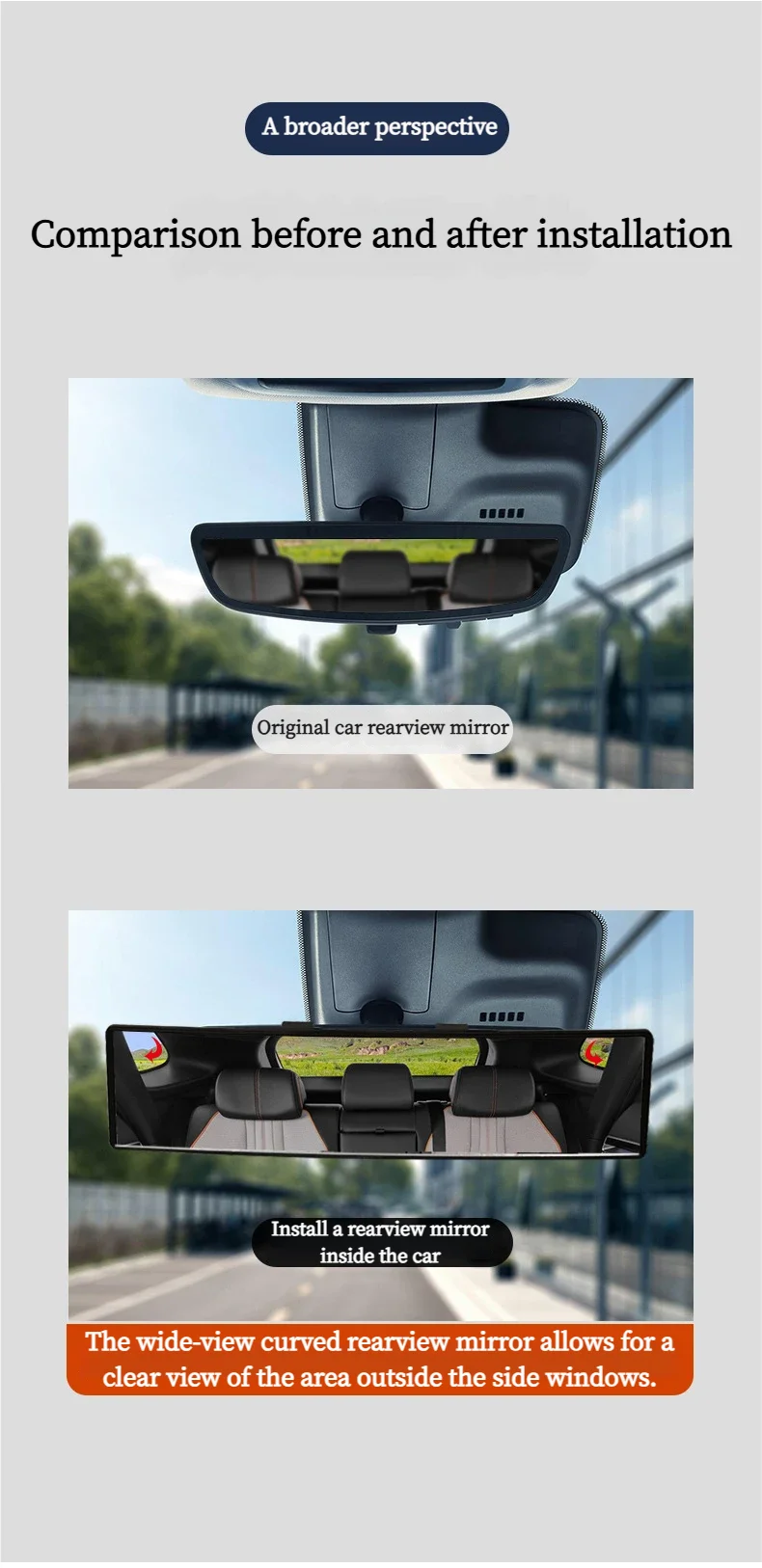 Universal Anti-Glare Wide-Angle Convex Rearview Mirror Car Interior Easy Clip-On 285mm HD Panoramic Anti-Fog Safety Accessory