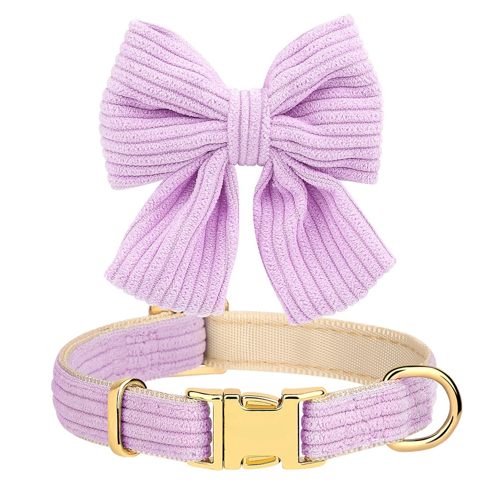 Cute Dog Collar Leash Set With Bowknot Soft Velvet Puppy Dogs Collars Outdoor Pet Walking Lead For Small Medium Dogs Chihuahua