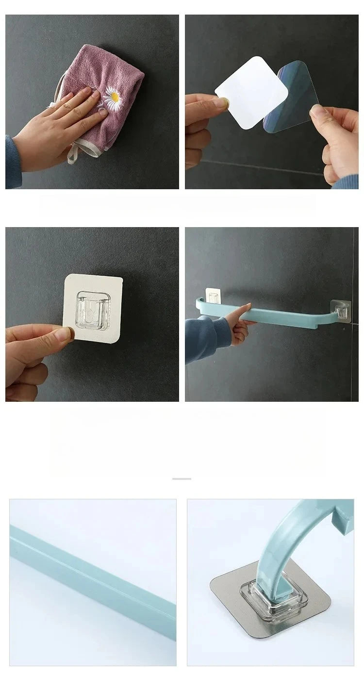 Adhesive Towel Rack for Bathroom Towel Bar Bath Shelf Wall Mounted Towel Hanger Toilet Suction Cup Holder Kitchen Organizer