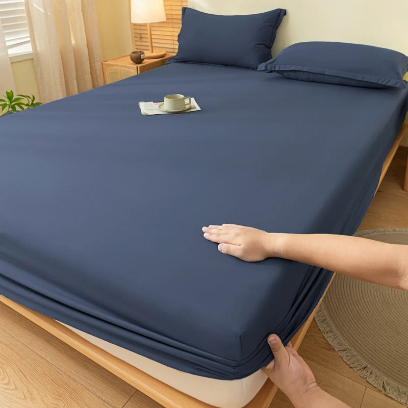 1pc Skin-friendly Bed Cover with Elastic Band Solid Color Brushed Bed Sheet Single/Queen/King Fitted Bedsheet(without pillowcase