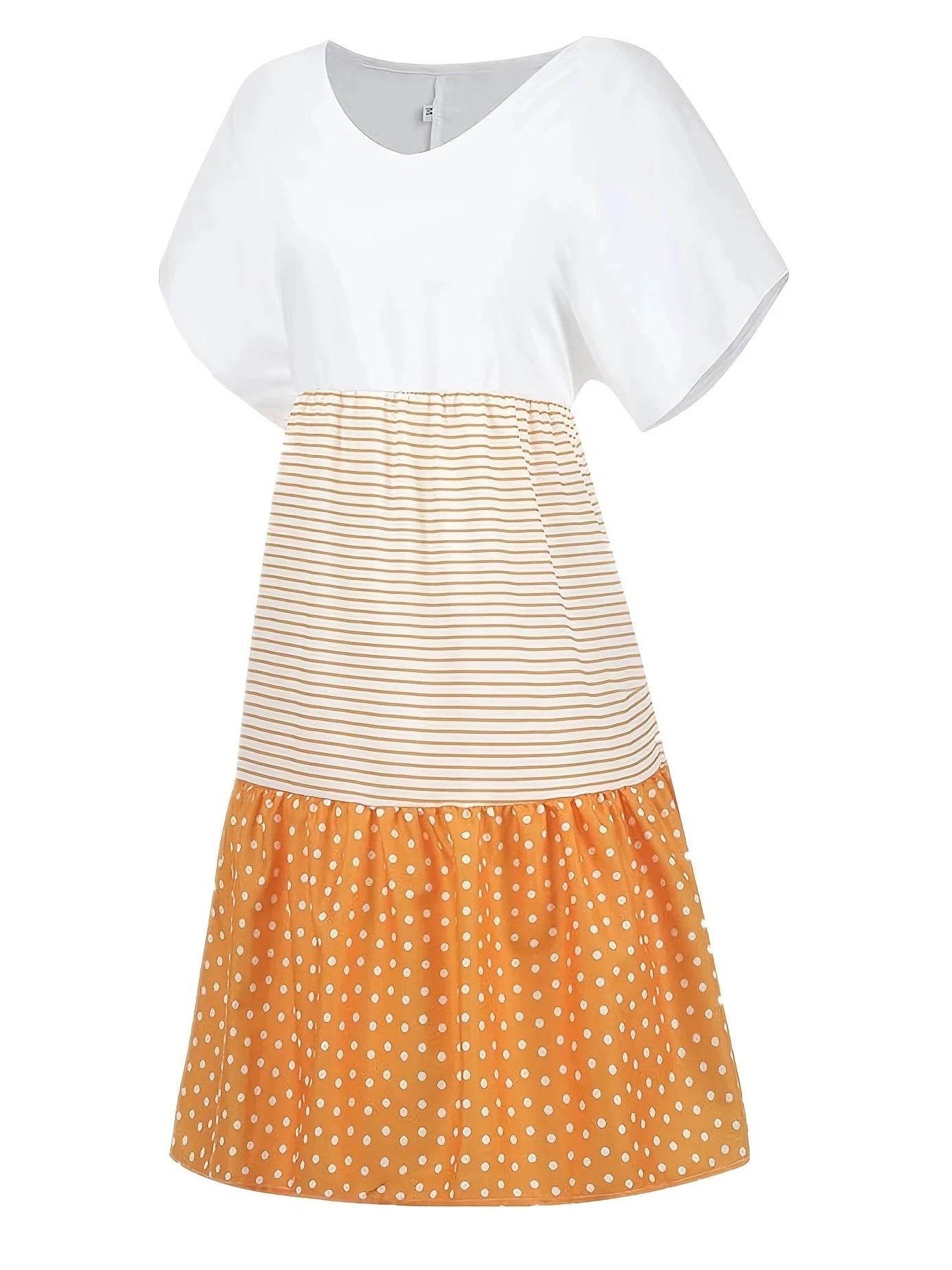 Summer-Essential V-Neck Dress: Striped & Polka Dot, Knee-High Casual Tunic for Women - Durable,Easy-Care Fabric