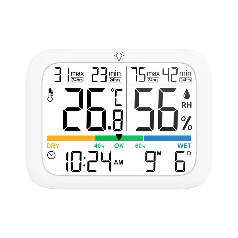 Smart Digital Thermometer and Hygrometer with Backlight Calendar and Time Display High-precision Thermo-Hygrometer for Home