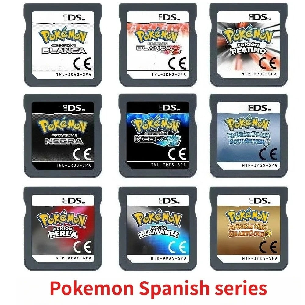 DS Game Card ， Soul Silver Heart Shaped Gold Pearl Diamond Black 2 White 2 ，Console game cartridge ，Spain Language